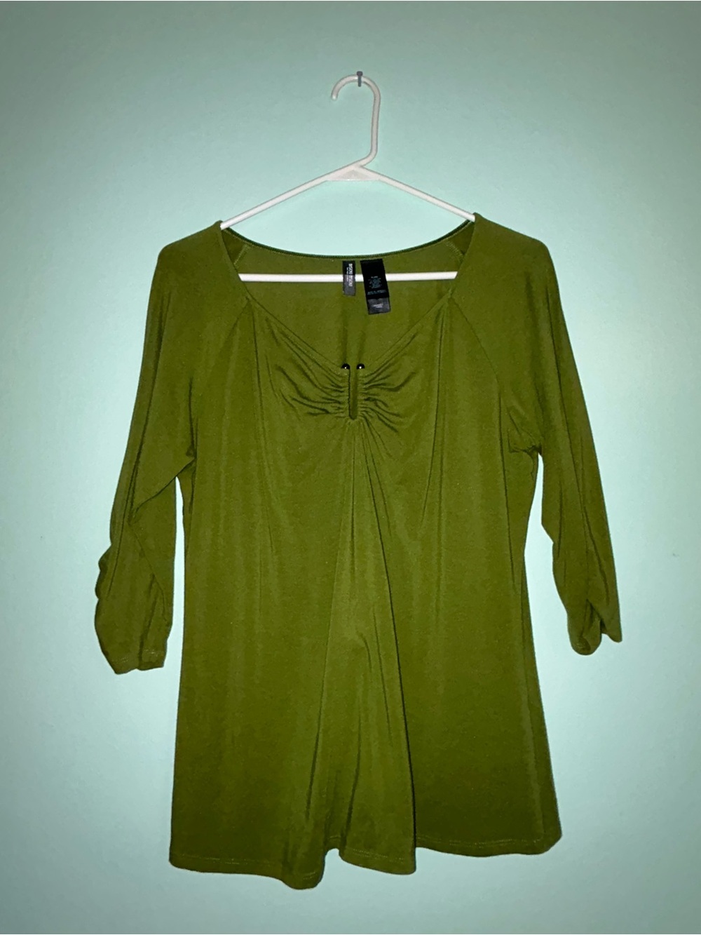 Bisou Bisou Olive Green Gathered Front 3/4 sleeve Tunic XL